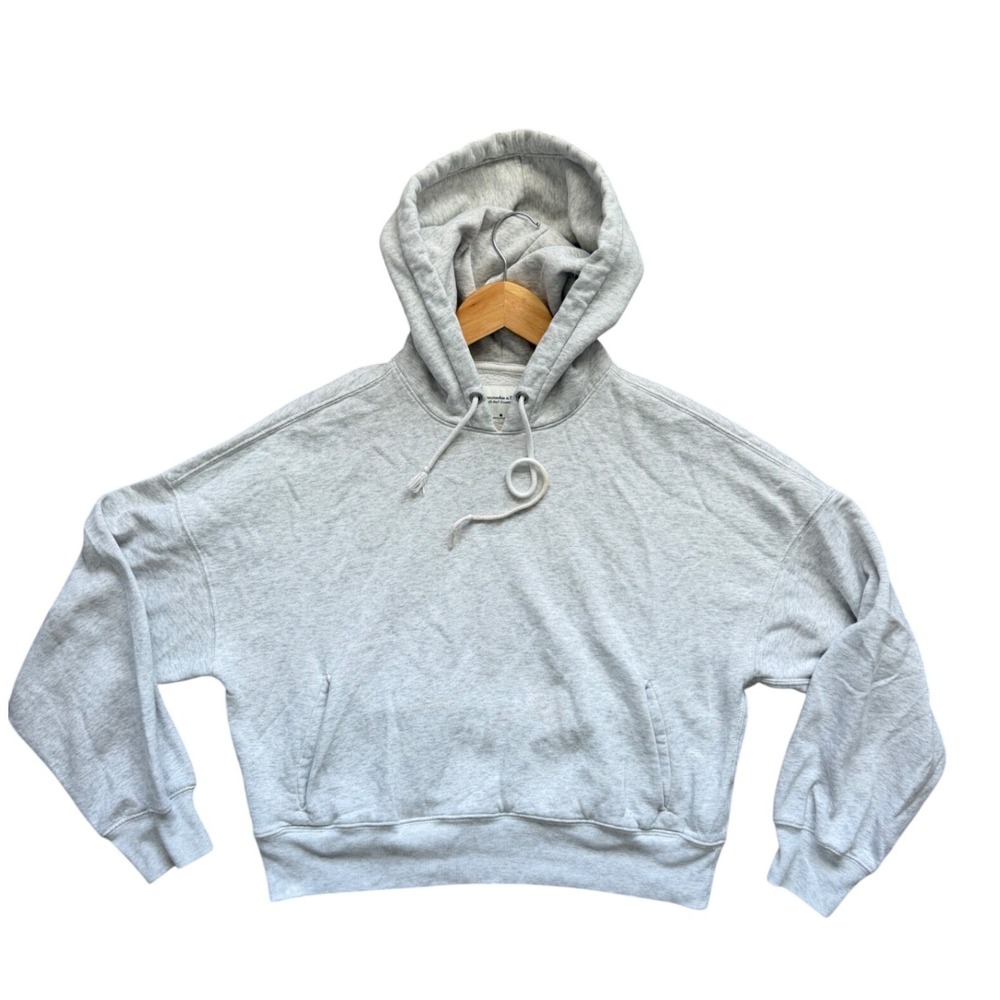 Abercrombie & Fitch Hoodie Womens M Soft A&F Essentials Grey Cropped EUC